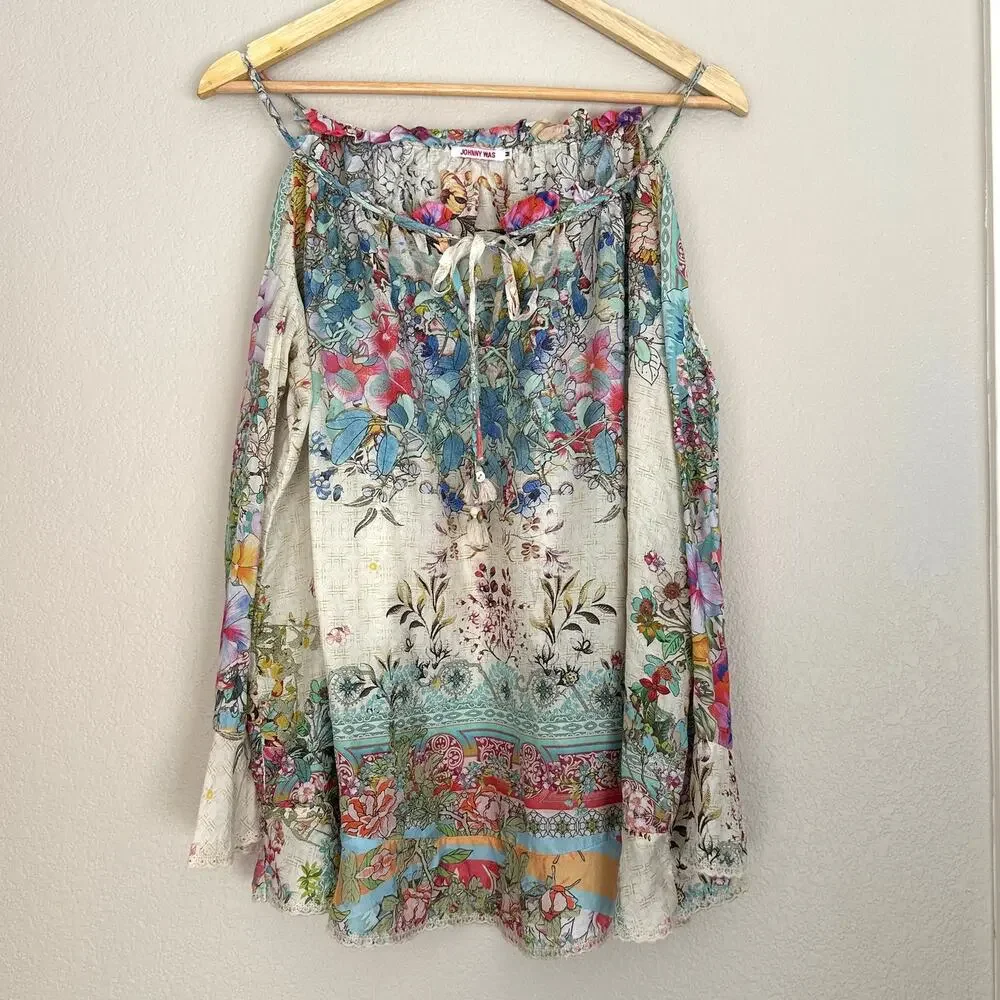 Johnny Was Daria Silk Blouse, Boho Chic, 100% silk, vacation, resort, Medium - Picture 3 of 11